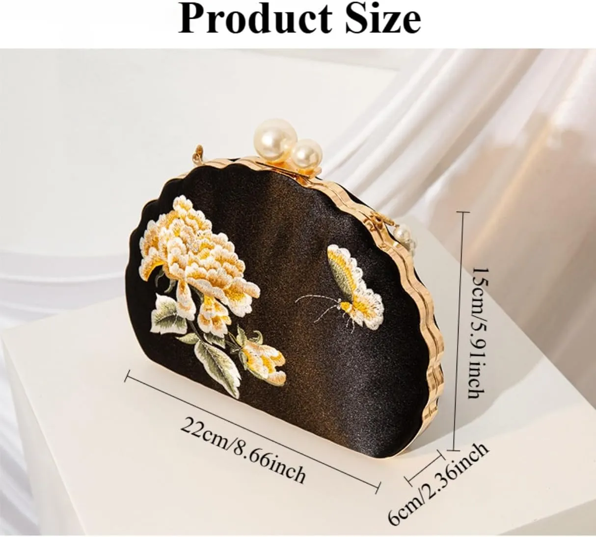 Embroidery Bag Floral Clutch Purse with Pearl Chain for Women Evening Bags and Clutches Chinese Purse