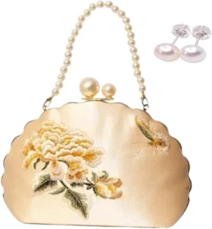 Embroidery Bag Floral Clutch Purse with Pearl Chain for Women Evening Bags and Clutches Chinese Purse