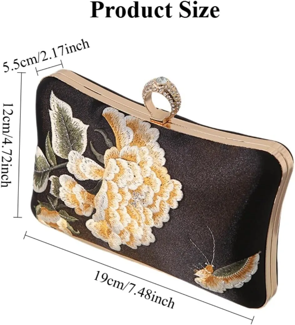 Embroidery Bag Floral Clutch Purse with Pearl Chain for Women Evening Bags and Clutches Chinese Purse