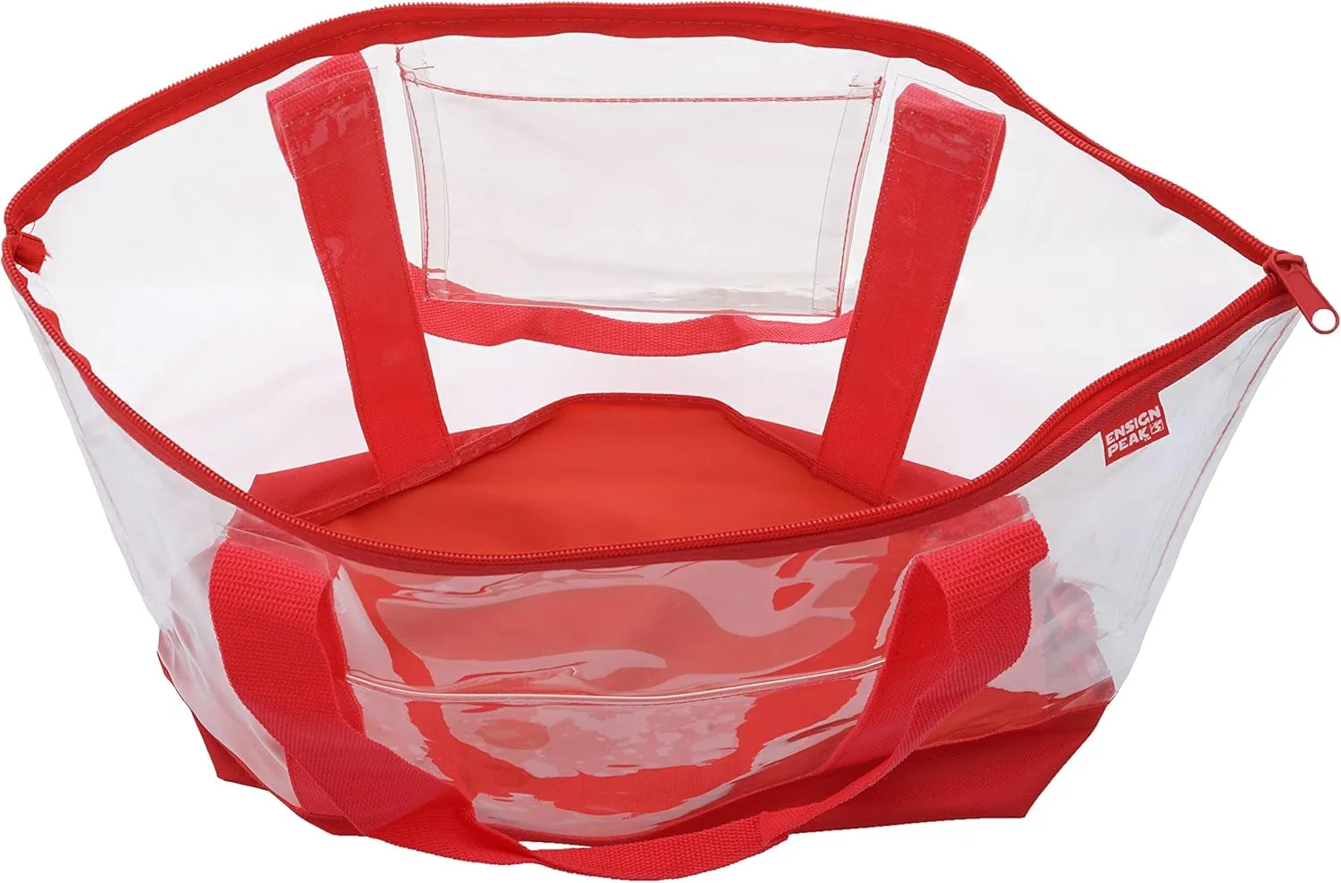 Ensign Peak Clear ZIPPER tote with color trim and bottom, Red trim
