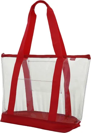 Ensign Peak Clear ZIPPER tote with color trim and bottom, Red trim