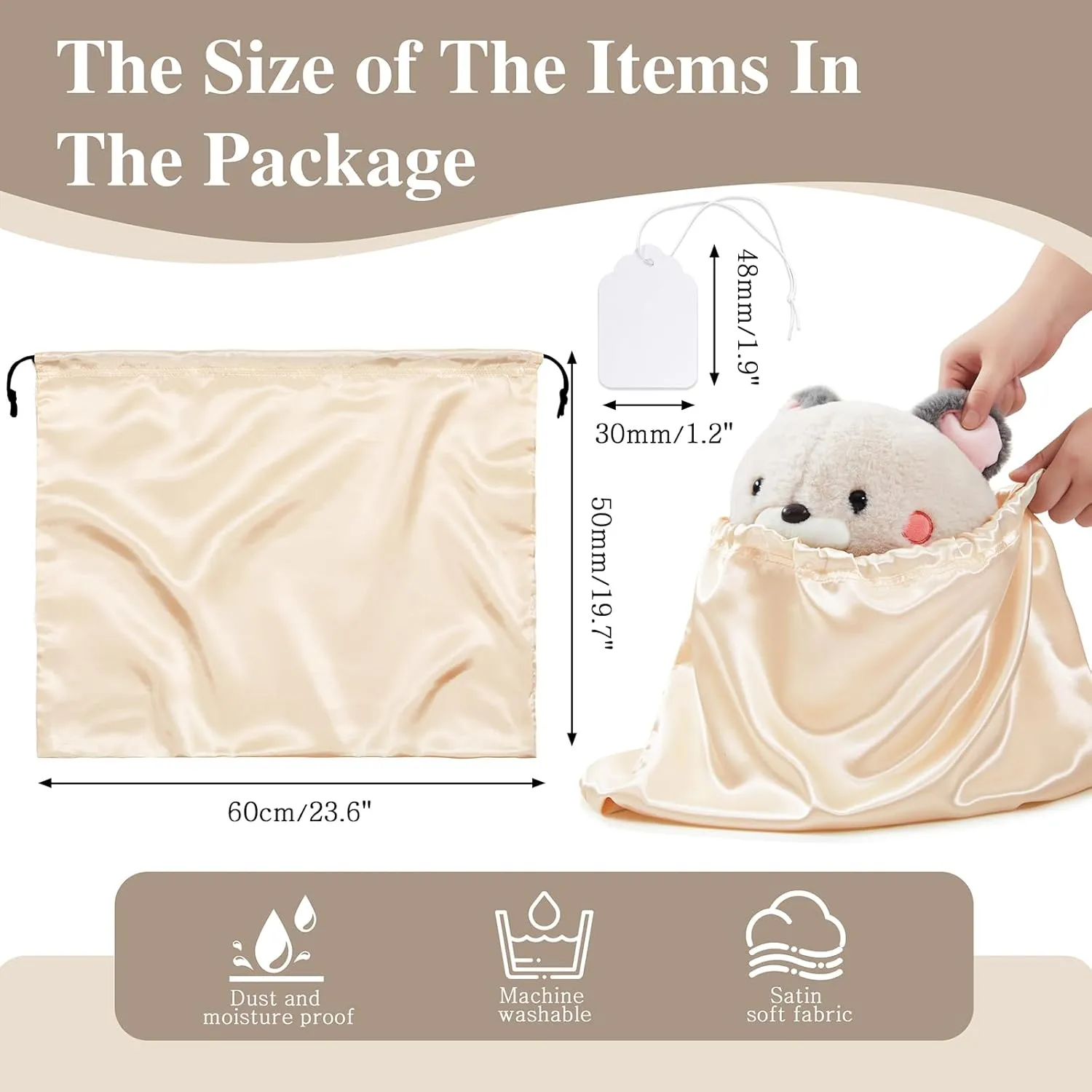 Ersmak 6 Pack Dust Bags for Handbags - Beige Silk Dust Cover Bag for Purses Shoes - Satin Drawstring Dustproof Bags for Travel Storage - 23.6 x 19.7 In