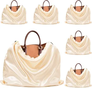 Ersmak 6 Pack Dust Bags for Handbags - Beige Silk Dust Cover Bag for Purses Shoes - Satin Drawstring Dustproof Bags for Travel Storage - 23.6 x 19.7 In