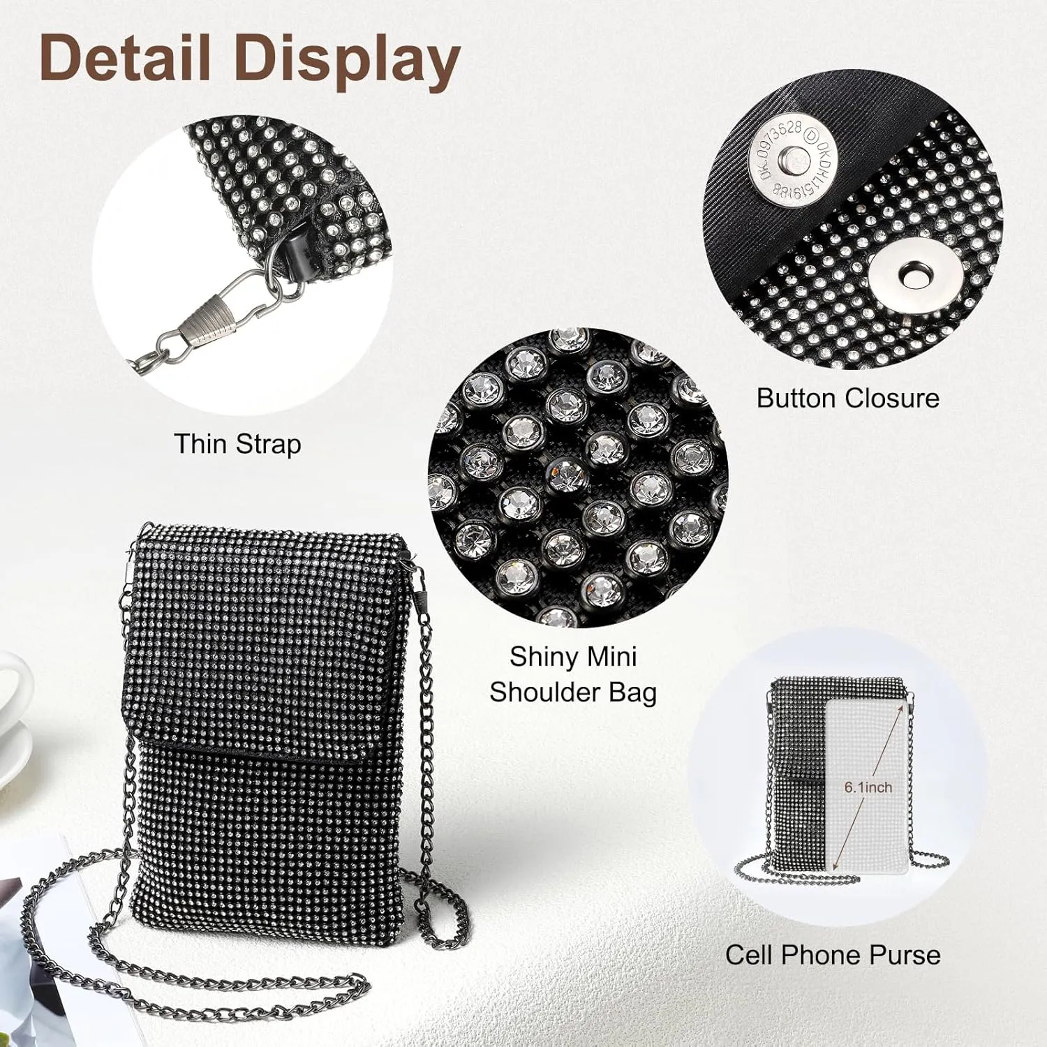 Evening Handbags Clutch Purses for Women, Crystal Rhinestone Purse Small Shoulder Bag Sparkly for Wedding Party Black
