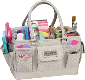 Everything Mary Craft Bag Organizer Tote, Tan Dot - Storage Art Caddy for Sewing & Scrapbooking - Crafts Supply Carrier for Supplies & Tools - Organization for School, Medical, Office