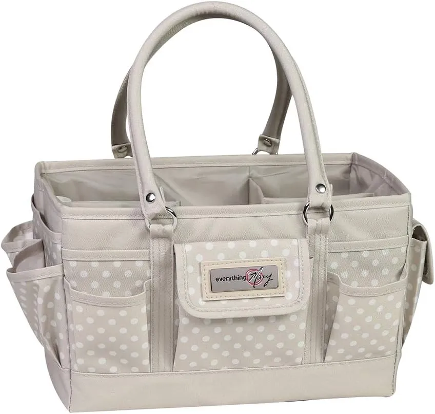 Everything Mary Craft Bag Organizer Tote, Tan Dot - Storage Art Caddy for Sewing & Scrapbooking - Crafts Supply Carrier for Supplies & Tools - Organization for School, Medical, Office