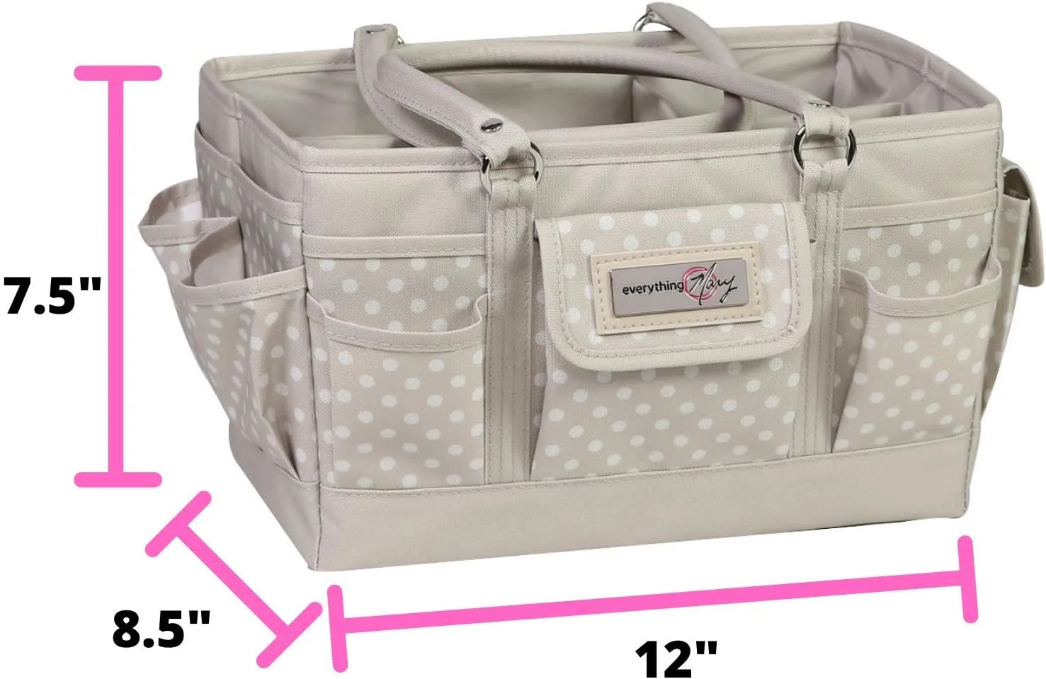 Everything Mary Craft Bag Organizer Tote, Tan Dot - Storage Art Caddy for Sewing & Scrapbooking - Crafts Supply Carrier for Supplies & Tools - Organization for School, Medical, Office