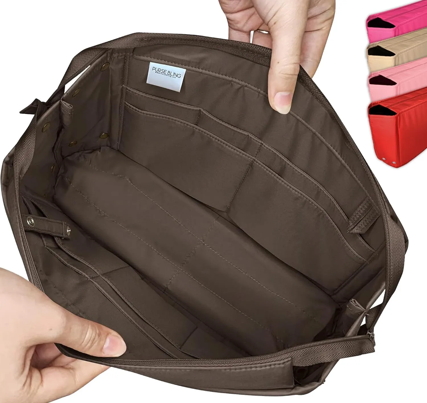 Exclusive Zippered Purse Organizer Insert For Handbags, Shaper For Speedy, Neverfull, On The Go & Graceful Totes (Extra Jumbo, Brown)