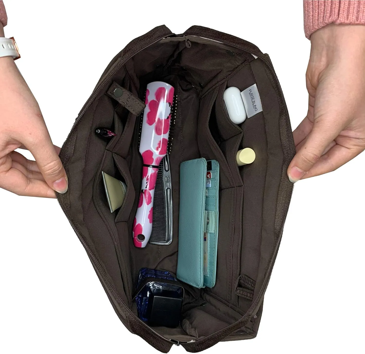 Exclusive Zippered Purse Organizer Insert For Handbags, Shaper For Speedy, Neverfull, On The Go & Graceful Totes (Extra Jumbo, Brown)