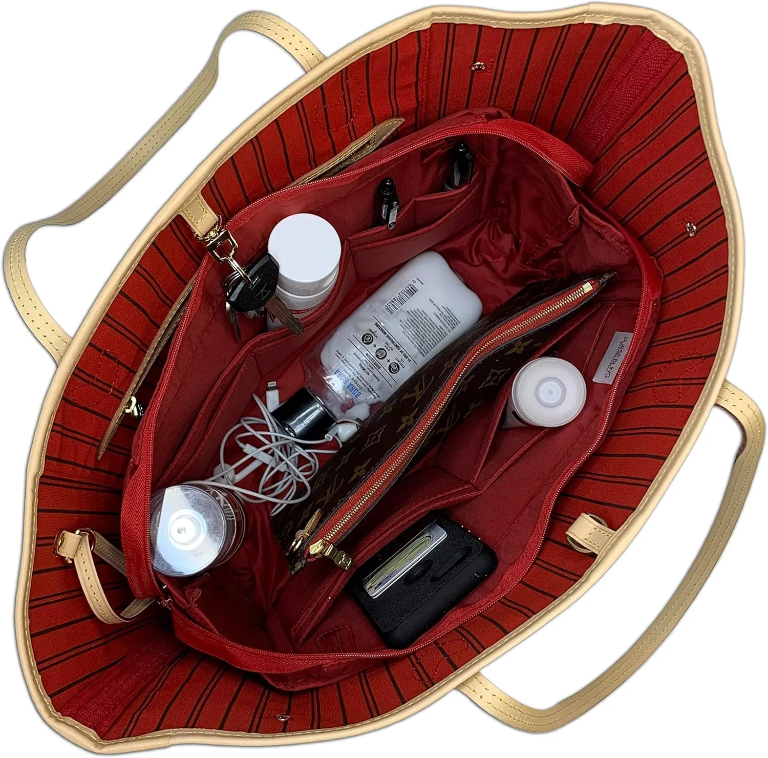 Exclusive Zippered Purse Organizer Insert For Handbags, Shaper For Speedy, Neverfull, On The Go & Graceful Totes (Extra Jumbo, Brown)