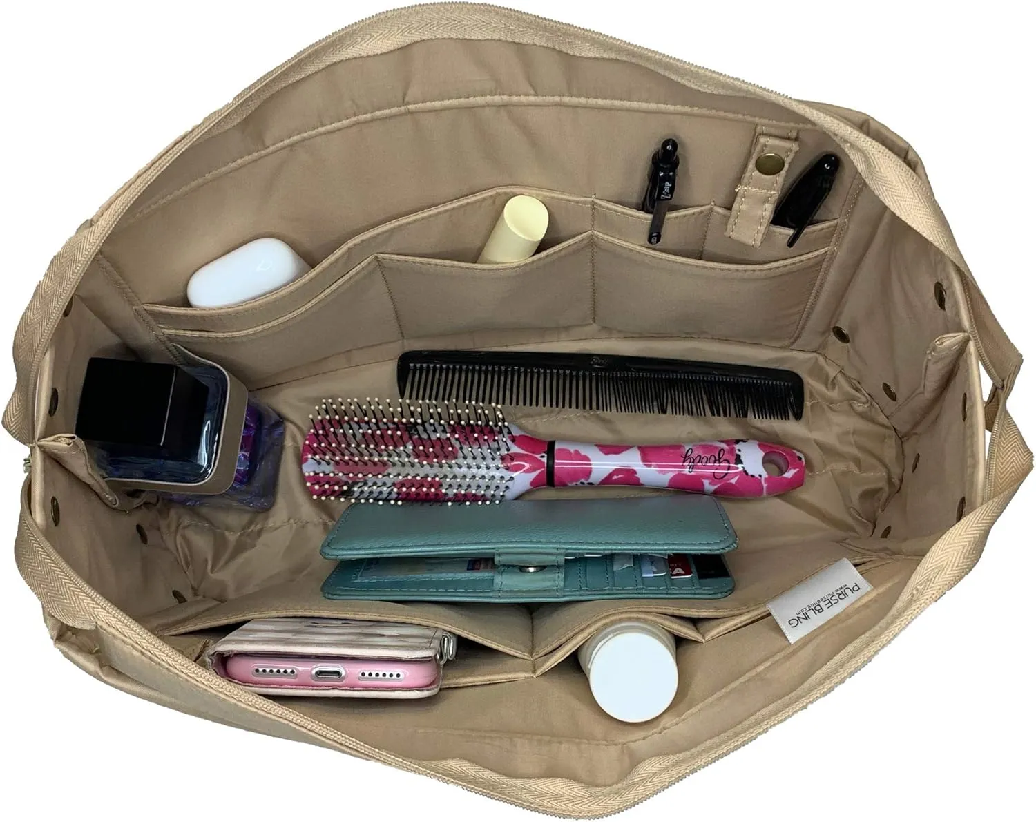Exclusive Zippered Purse Organizer Insert For Handbags, Shaper For Speedy, Neverfull, On The Go & Graceful Totes (Jumbo, Tan)