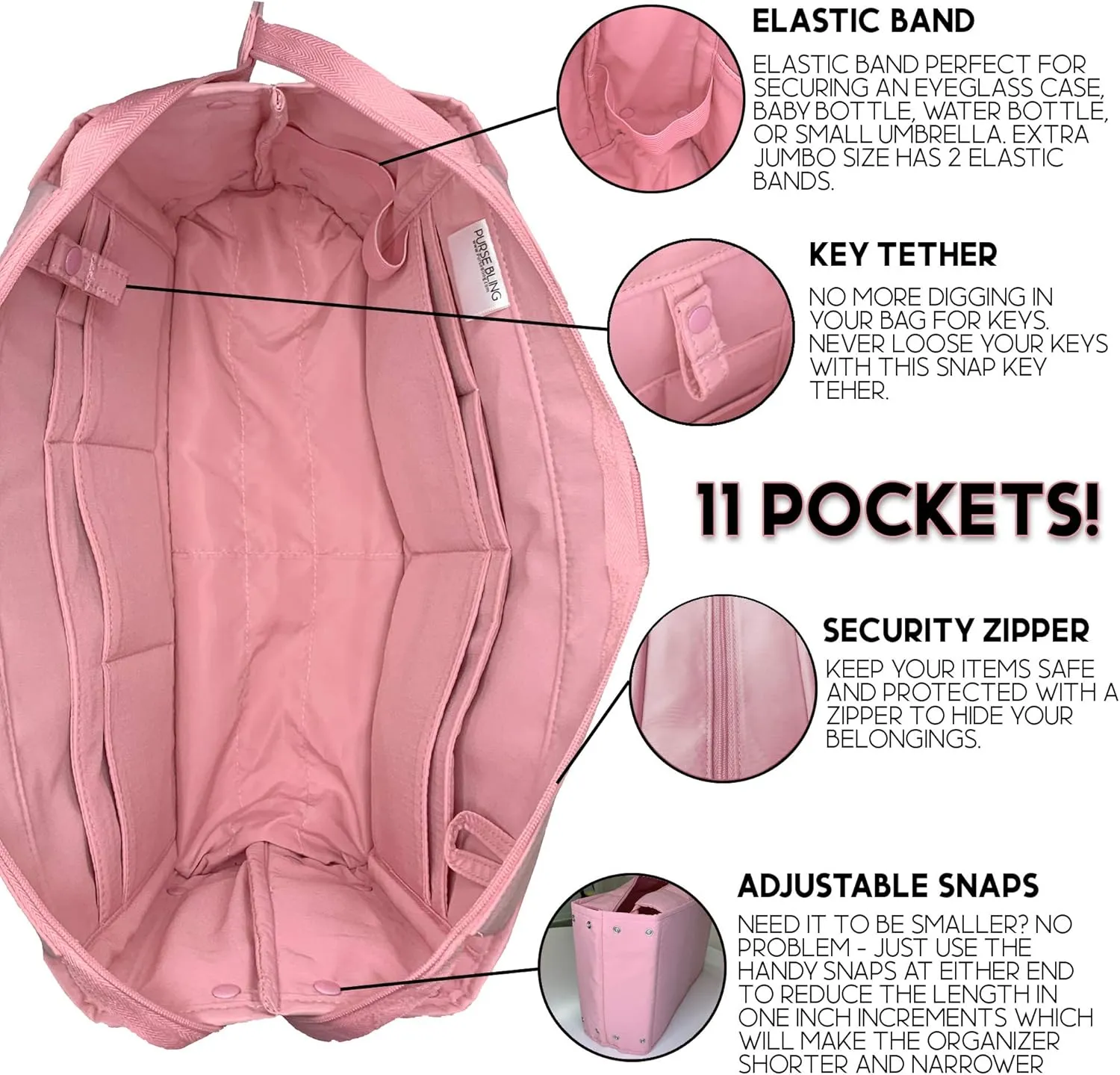 Exclusive Zippered Purse Organizer Insert For Handbags, Shaper For Speedy, Neverfull, On The Go & Graceful Totes (Jumbo, Tan)