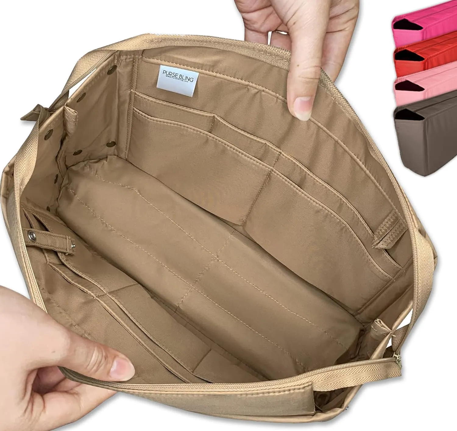 Exclusive Zippered Purse Organizer Insert For Handbags, Shaper For Speedy, Neverfull, On The Go & Graceful Totes (Jumbo, Tan)