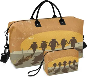 Exnundod Cowgirls Walking Travel Duffel Bags for Women Sunset Sports Gym Bag Weekender Carry On Tote Overnight Luggage Duffle Bags
