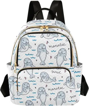 Exnundod Cute Cartoon Manatee Mini Backpack Purse for Women Lightweight Casual Travel Backpacks Daypack,Medium