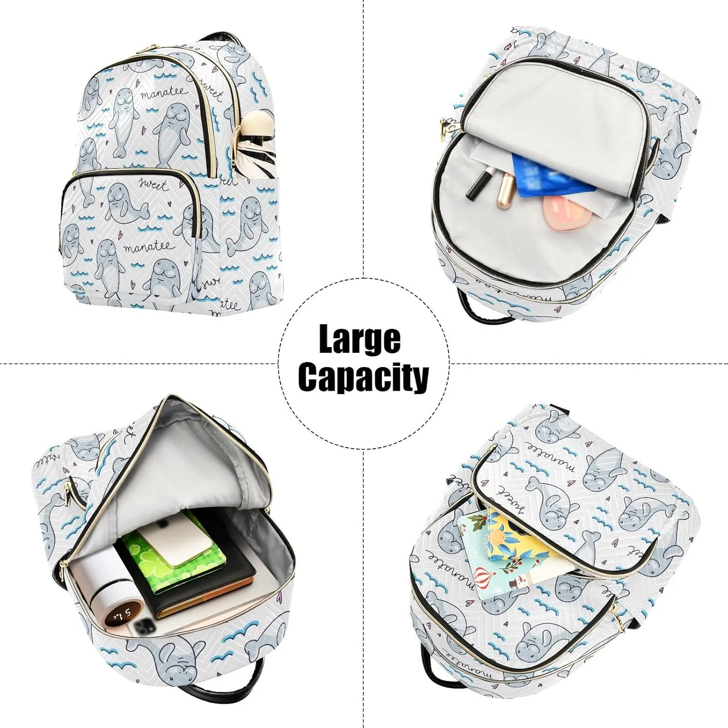 Exnundod Cute Cartoon Manatee Mini Backpack Purse for Women Lightweight Casual Travel Backpacks Daypack,Medium