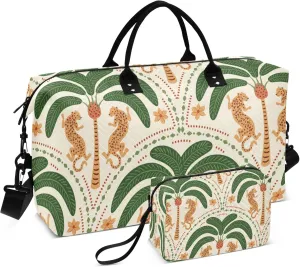 Exnundod Women Weekender Bags Tropical Palm Tree Asian Leopard Gym Bags Carry On Overnight Duffle Large Duffle Tote Hospital Bag for Business Trip, Yoga