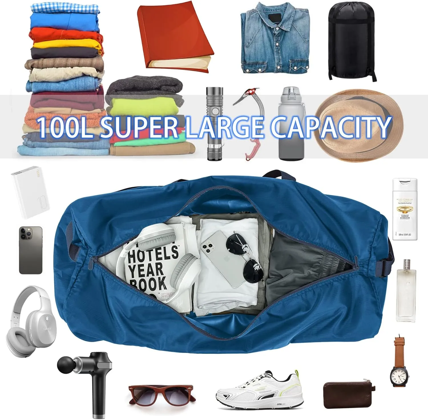Extra Large Duffel Bag 32.5 inch 105L Lightweight Luggage for Travel Camping Storage-Blue