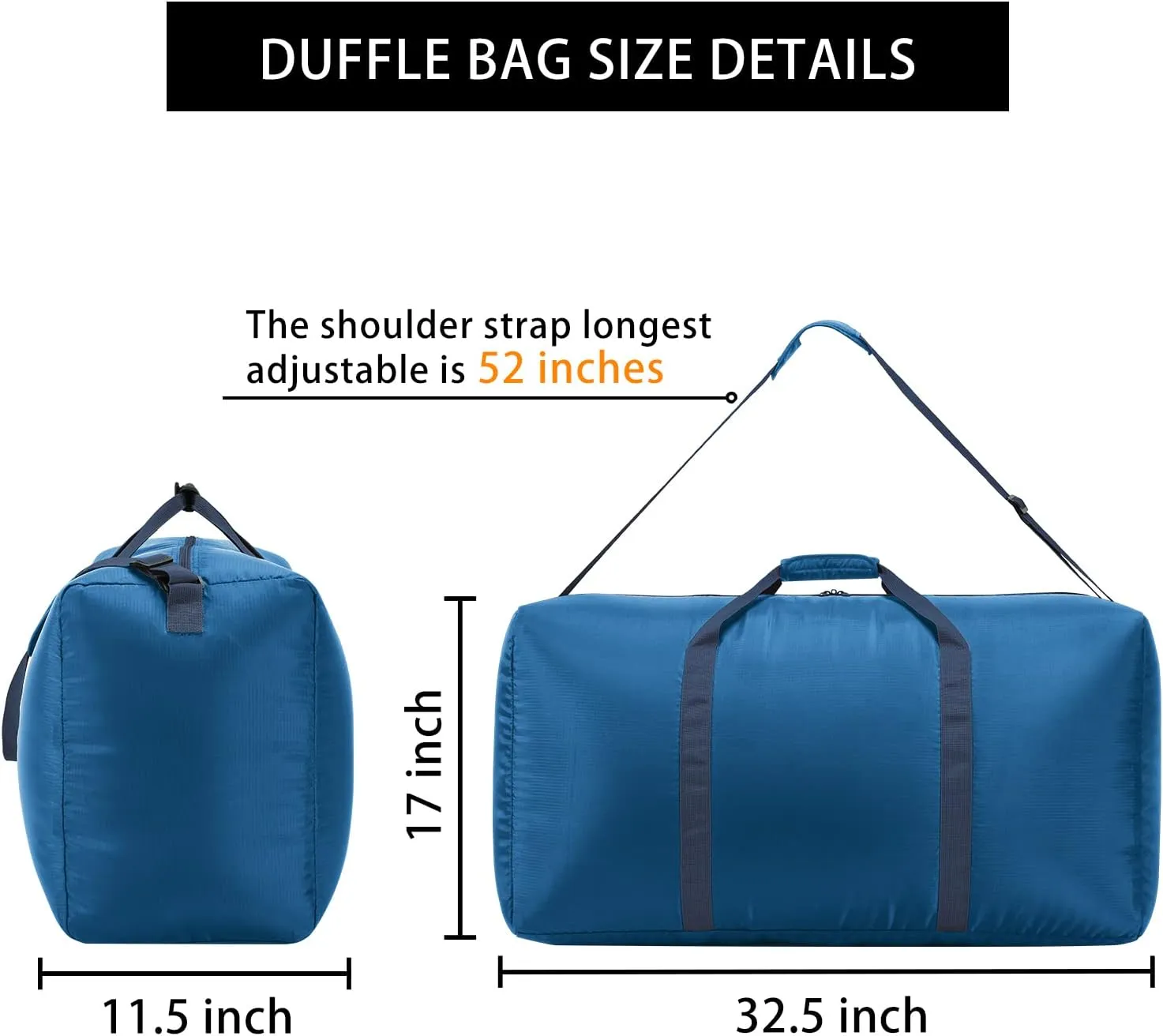 Extra Large Duffel Bag 32.5 inch 105L Lightweight Luggage for Travel Camping Storage-Blue