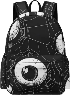 Eyeball on Spider Web Lightweight Backpack Travel Daypack Laptop Backpacks with 1 Main Compartment Front Utility Pocket