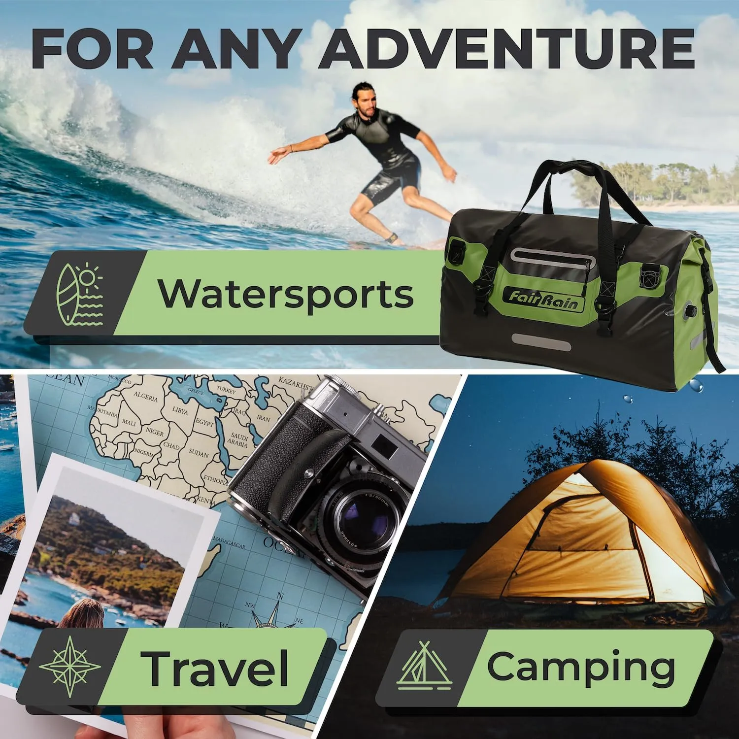 FairRain Waterproof Tail Bag Waterproof Duffel Bag Backpack Duffle Bags for Travel Waterproof Bags for Boating Waterproof Duffle Bag for Men/Women Motorcycle Dry Bag Camping Duffle Bag - 40L