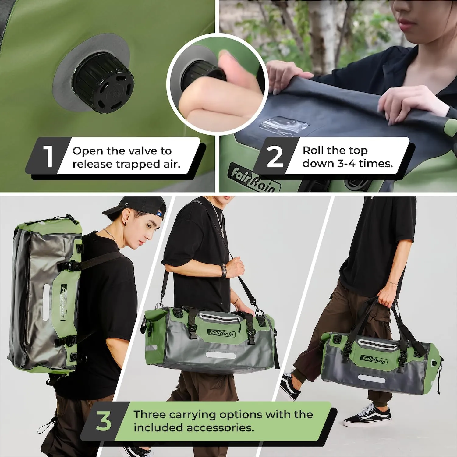 FairRain Waterproof Tail Bag Waterproof Duffel Bag Backpack Duffle Bags for Travel Waterproof Bags for Boating Waterproof Duffle Bag for Men/Women Motorcycle Dry Bag Camping Duffle Bag - 40L