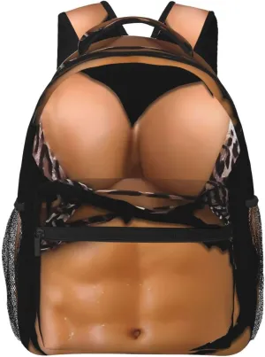 Fake Abs Shirt Bikini Body Muscle Six Pack Fake Big Boobs Backpacks 15 Inch Laptop Backpack Multipurpose Double Shoulder Bag For Men Women Gifts