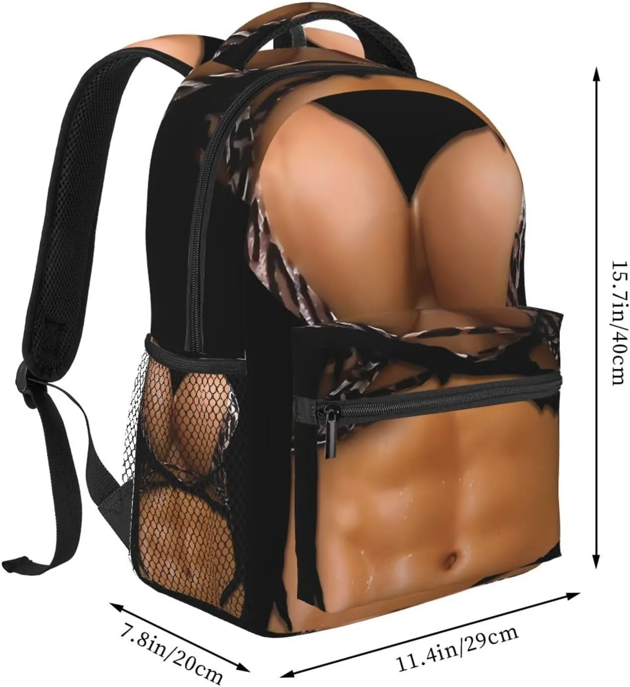 Fake Abs Shirt Bikini Body Muscle Six Pack Fake Big Boobs Backpacks 15 Inch Laptop Backpack Multipurpose Double Shoulder Bag For Men Women Gifts