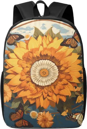 Fashion Backpack 17 Inch Casual Travel Daypack Lightweight Laptop Bags Sunflower Surrounded by Butterflies Laptop Backpacks for Women Men