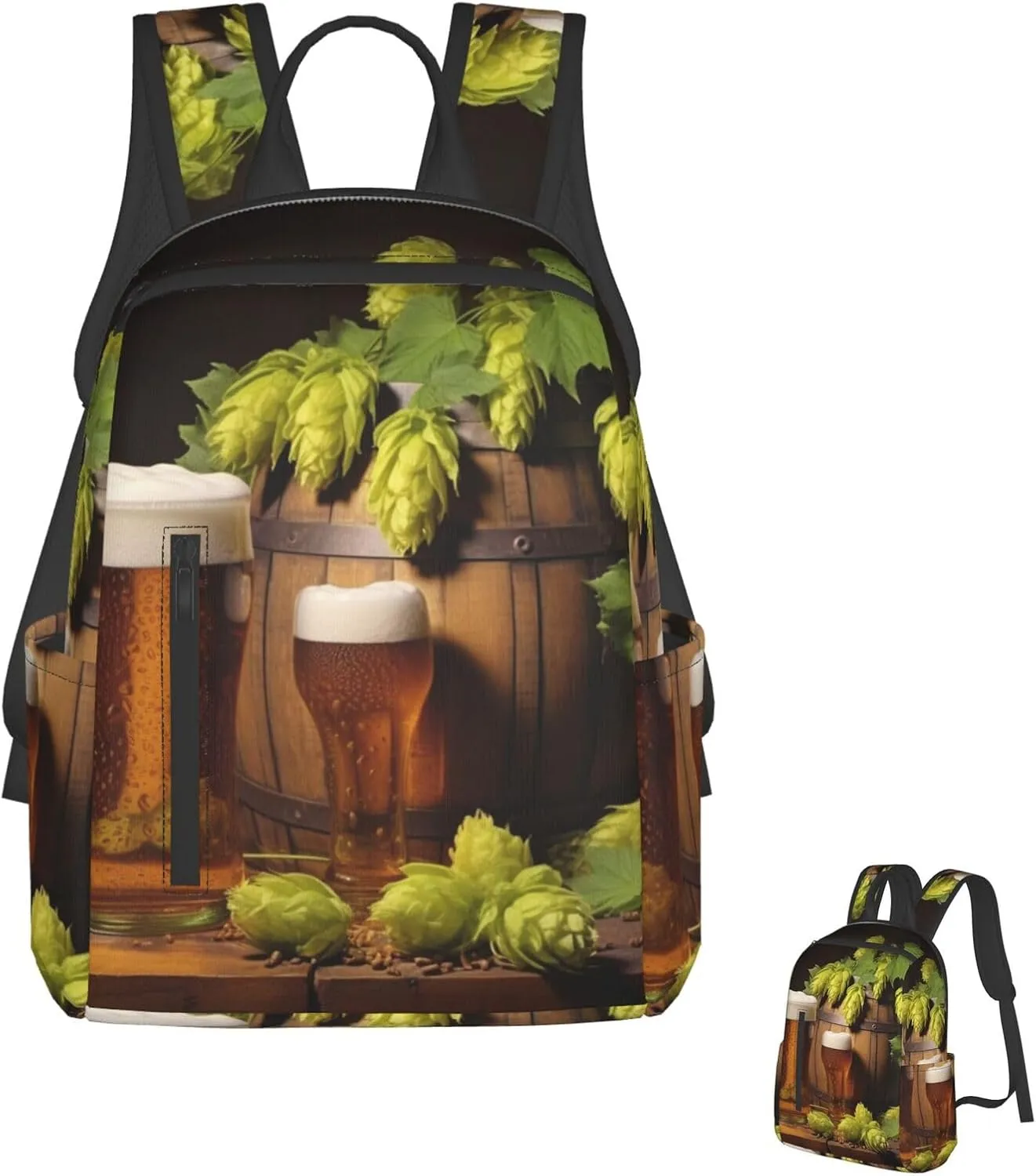 Fashion Backpack Casual Travel Daypack Lightweight Laptop Bags Beer and Hop Cones Laptop Backpacks for Women Men