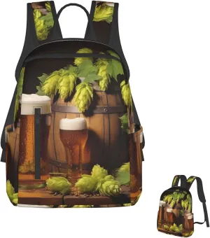 Fashion Backpack Casual Travel Daypack Lightweight Laptop Bags Beer and Hop Cones Laptop Backpacks for Women Men