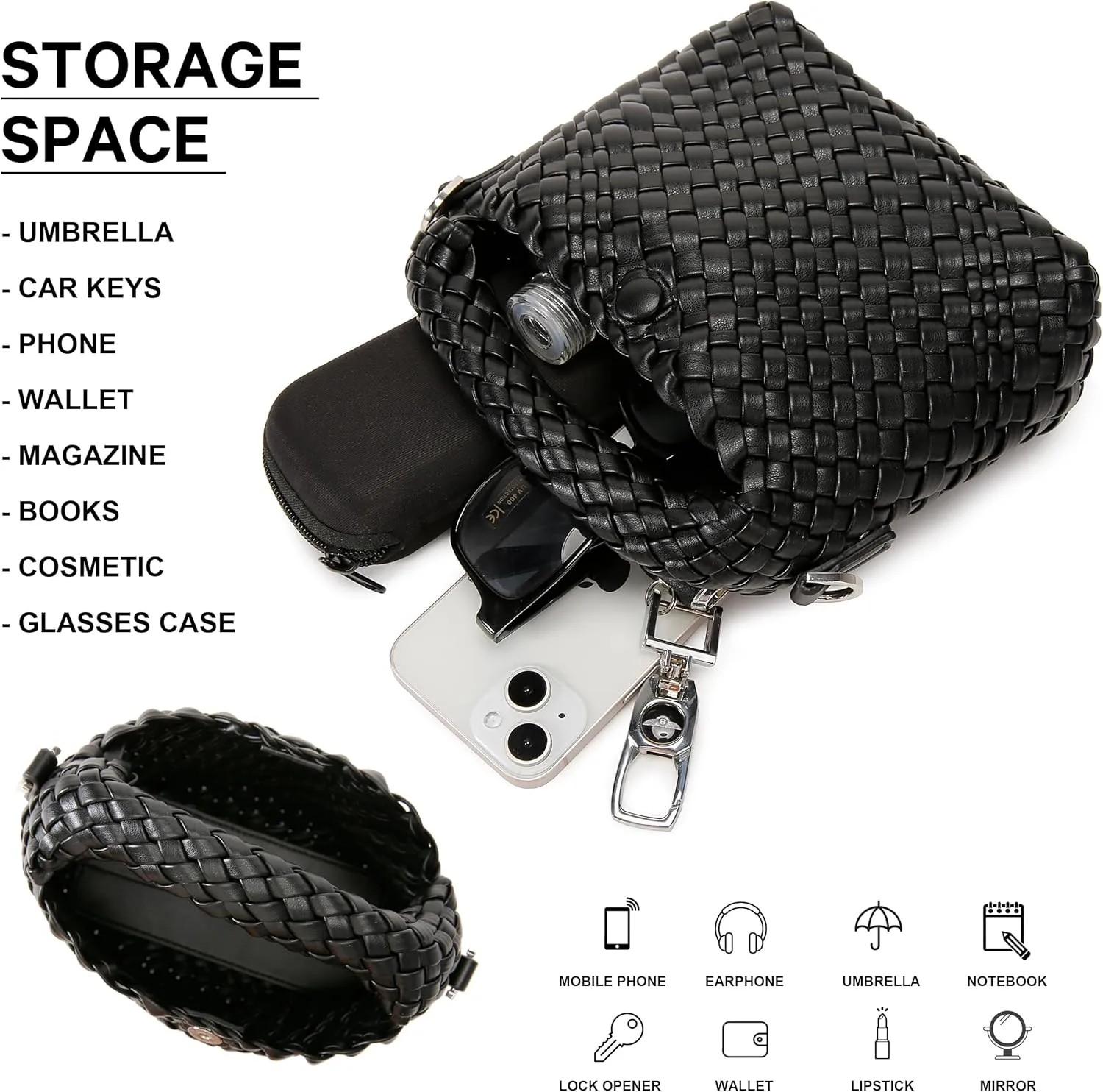 Fashion Small Woven Bag for Women, Handmade MINI HOBO Tote Bag Crossbody Handbag Travel Summer Beach Bag