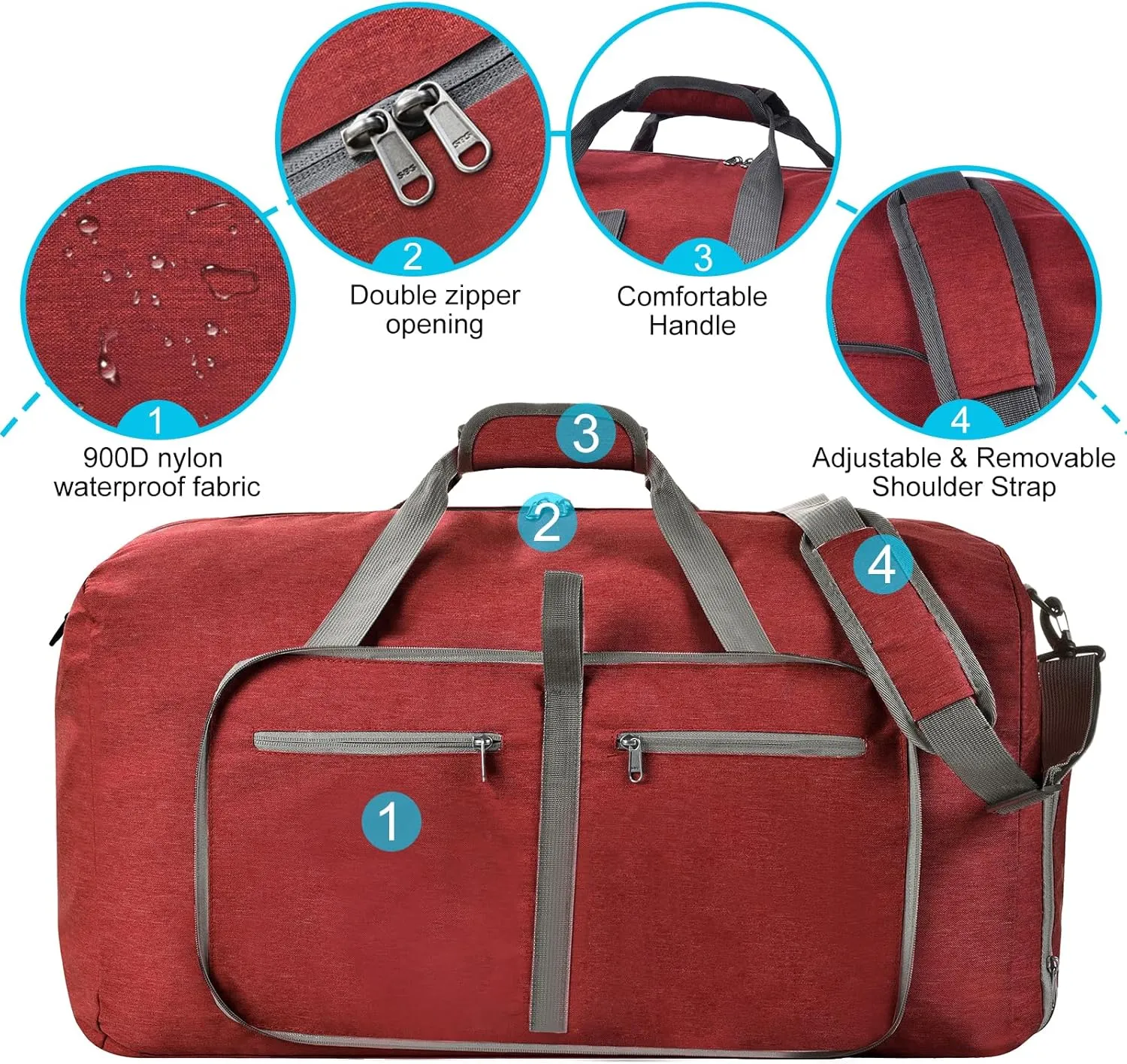 Felipe Varela Duffle Bag with Shoes Compartment and Adjustable Strap,Foldable Travel Duffel Bags for Men Women,Waterproof Duffel Bags
