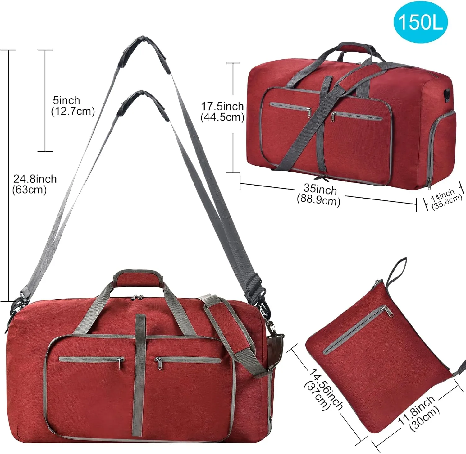 Felipe Varela Duffle Bag with Shoes Compartment and Adjustable Strap,Foldable Travel Duffel Bags for Men Women,Waterproof Duffel Bags