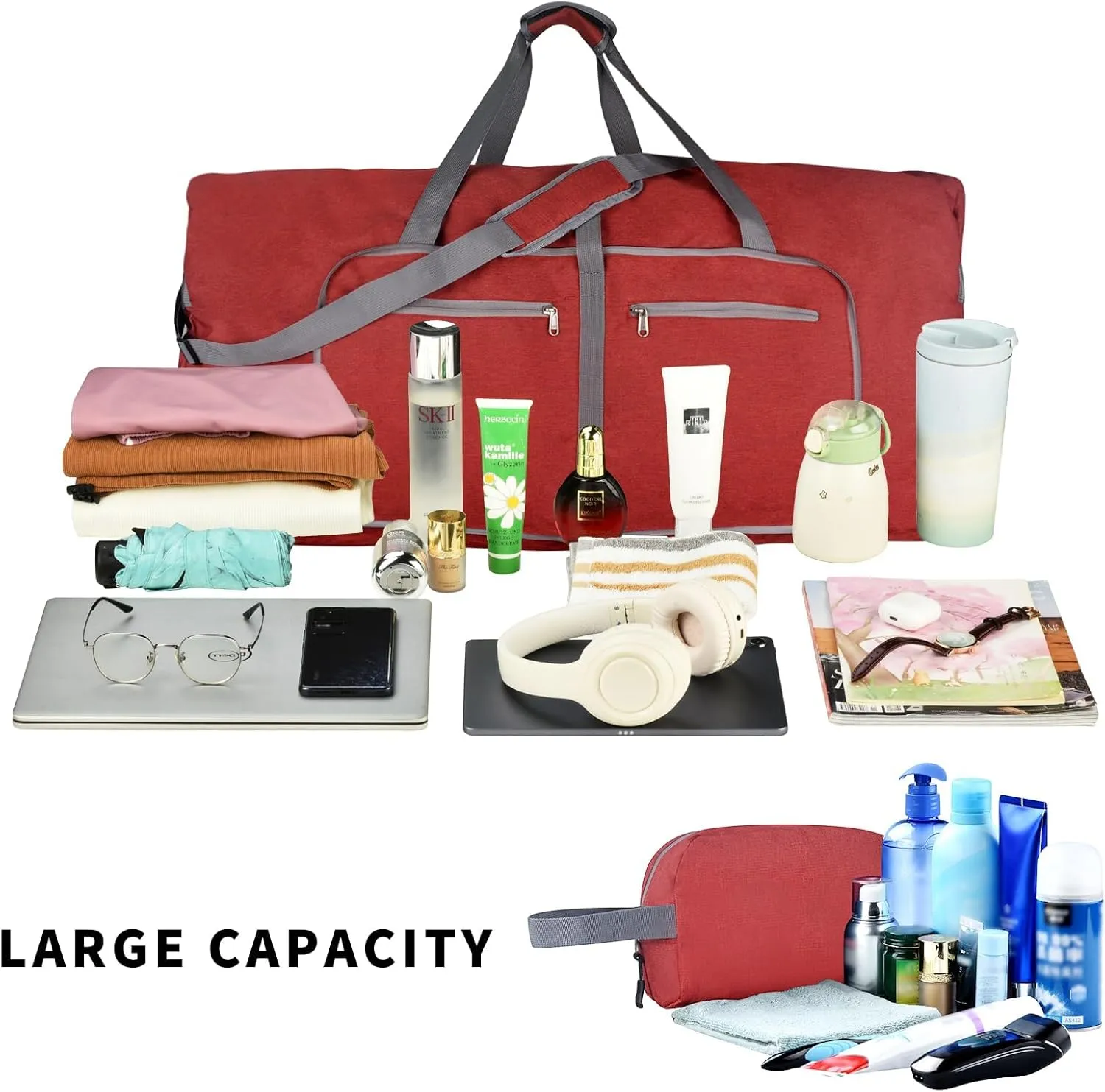 Felipe Varela Duffle Bag with Shoes Compartment and Adjustable Strap,Foldable Travel Duffel Bags for Men Women,Waterproof Duffel Bags
