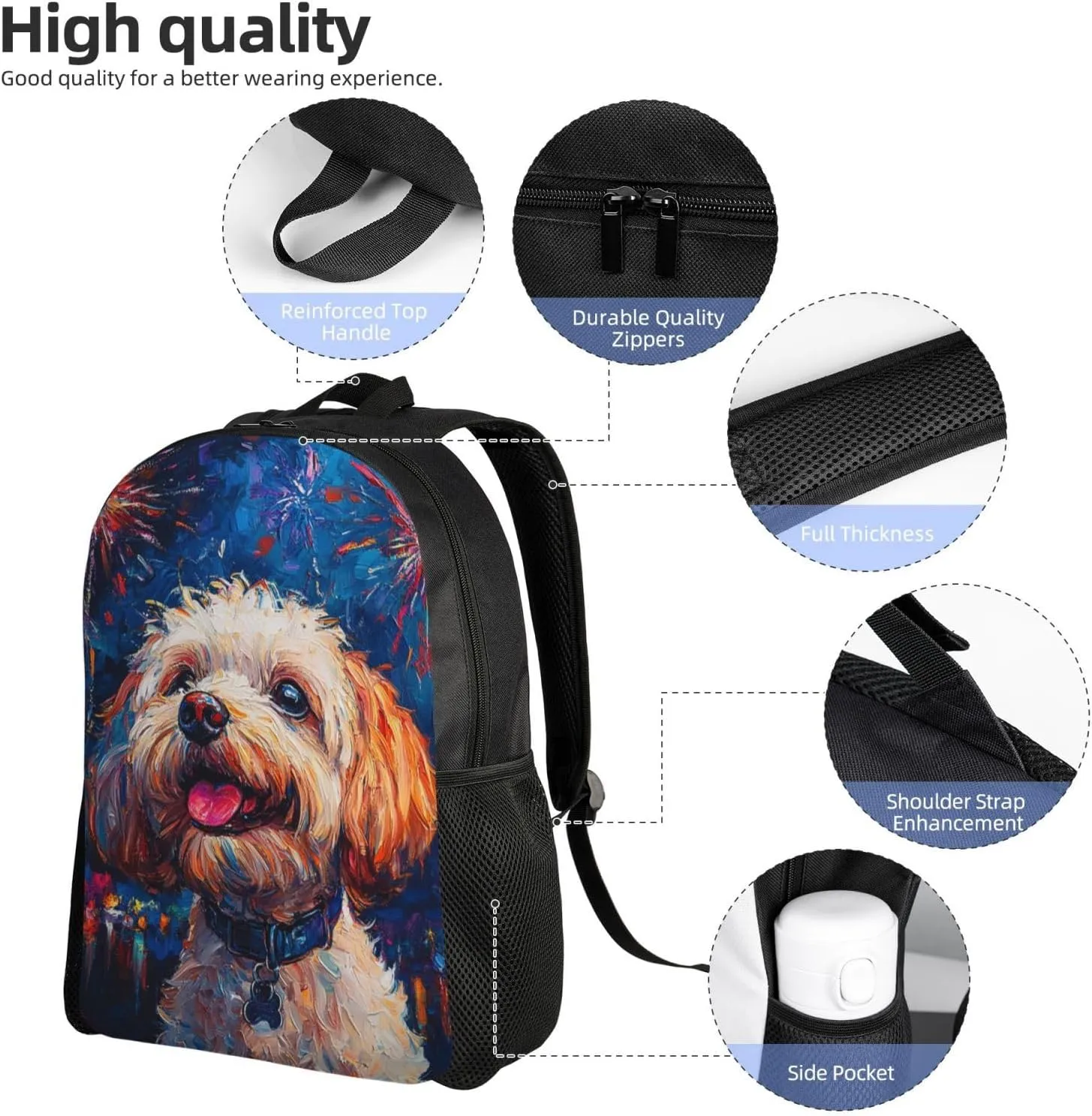 Fireworks Dog Backpack Waterproof Anti Theft Durable Light Laptop Bag Backpacks For Women Men Travel Gym Backpack