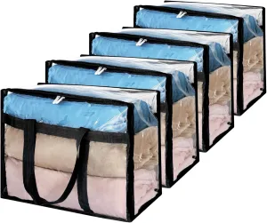 Fixwal Clear Zippered Storage Bag, Plastic Vinyl Clear Storage Bag for Blanket Clothes Comforter Bedding Duvet Transparent Moving Totes with Reinforced Handle & Zipper, 4 Pack 18x15x9 Inch