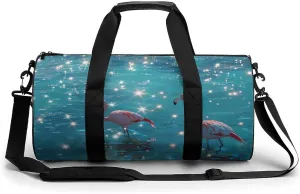 Flamingos on The Lake Gym Bag for Men Women Cylindrical Gym Duffle Bags Travel Sports Carryon Gymbag 17.7in/9in/9in