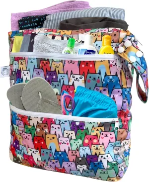FLOCK THREE 3D Waterproof and Washable Wet Bag Luggage Organiser for Travel storage Stroller Daycare Baby Diapers Yoga Beach Pool Swimsuits Luggage Packing for Travel Accessories (Colourful Cats)