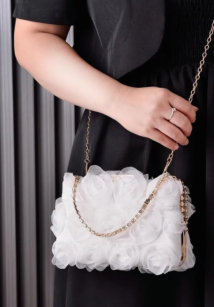 Floral Clutch Purses Women 2025 Elegant Satin Evening Bags Small Purse with Detachable Strap for Wedding Party Prom