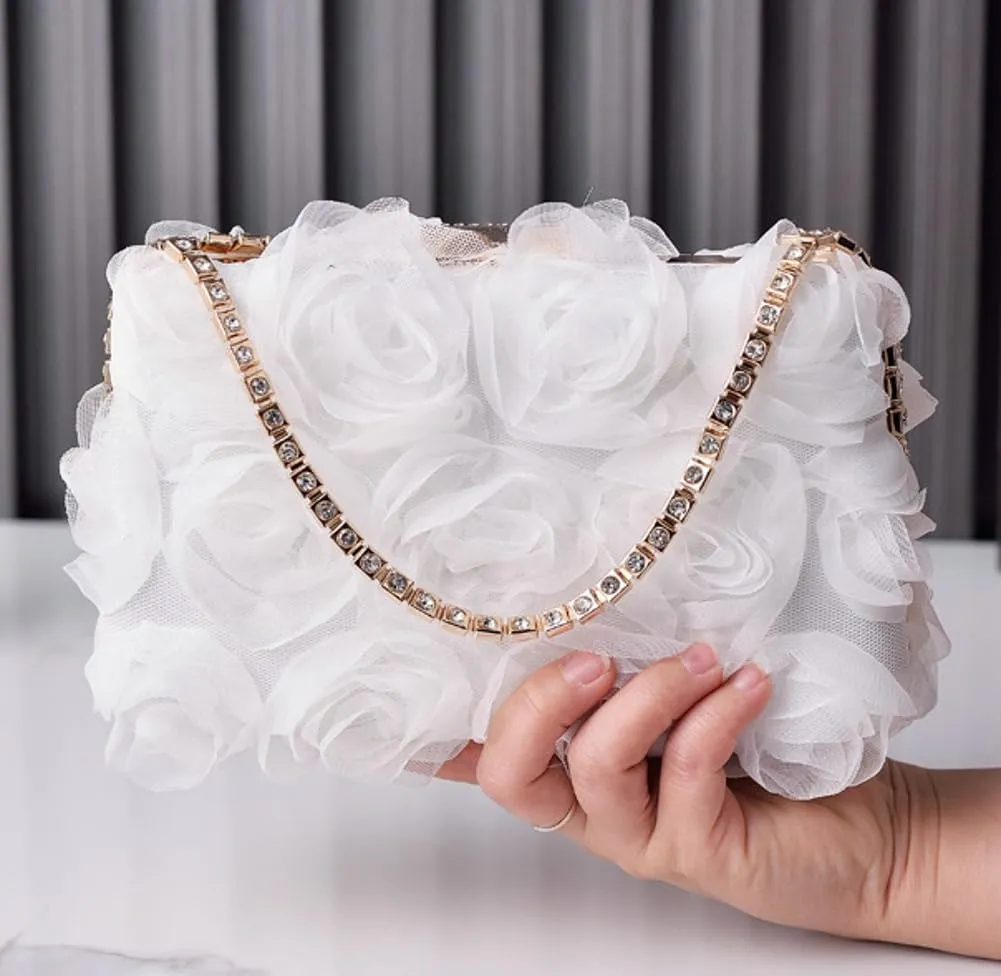Floral Clutch Purses Women 2025 Elegant Satin Evening Bags Small Purse with Detachable Strap for Wedding Party Prom