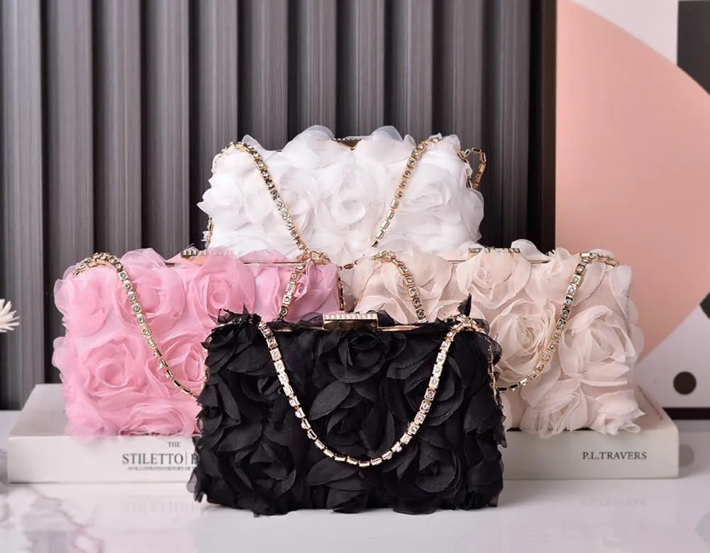 Floral Clutch Purses Women 2025 Elegant Satin Evening Bags Small Purse with Detachable Strap for Wedding Party Prom