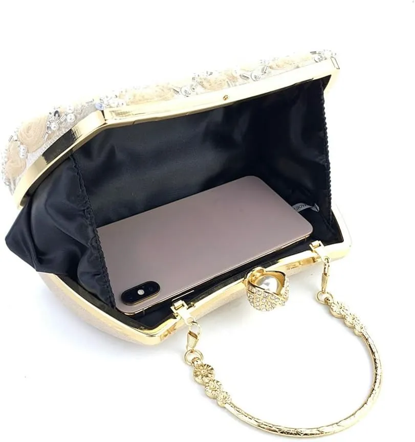 Floral Evening Handbags Women Satin Pearl Beaded Clutch Purses Chain Shoulder Bag Prom Bride Wedding Handbags 2025
