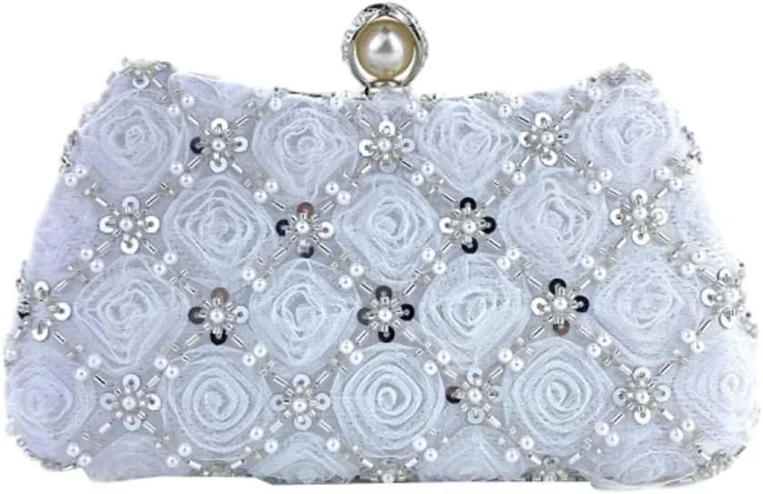 Floral Evening Handbags Women Satin Pearl Beaded Clutch Purses Chain Shoulder Bag Prom Bride Wedding Handbags 2025