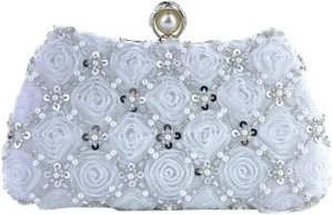 Floral Evening Handbags Women Satin Pearl Beaded Clutch Purses Chain Shoulder Bag Prom Bride Wedding Handbags 2025
