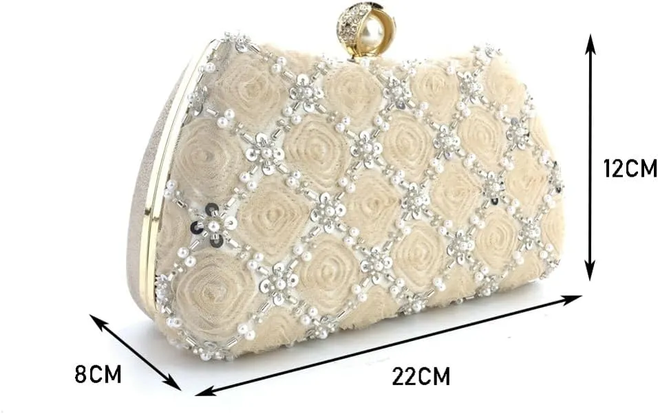 Floral Evening Handbags Women Satin Pearl Beaded Clutch Purses Chain Shoulder Bag Prom Bride Wedding Handbags 2025