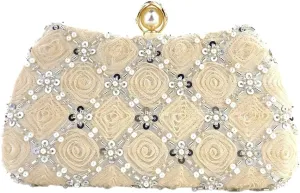 Floral Evening Handbags Women Satin Pearl Beaded Clutch Purses Chain Shoulder Bag Prom Bride Wedding Handbags 2025
