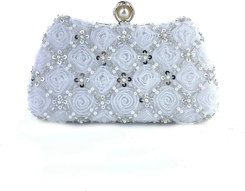 Floral Evening Handbags Women Satin Pearl Beaded Clutch Purses Chain Shoulder Bag Prom Bride Wedding Handbags 2025
