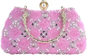 Floral Evening Handbags Women Satin Pearl Beaded Clutch Purses Chain Shoulder Bag Prom Bride Wedding Handbags 2025