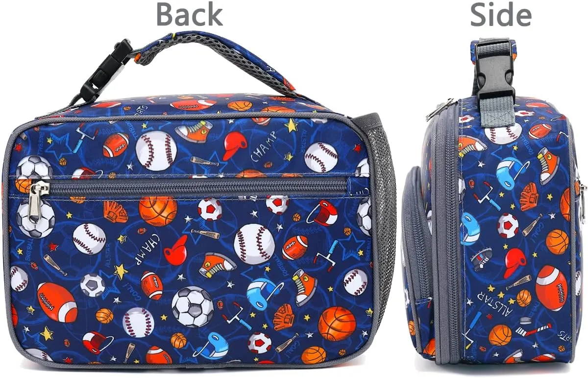 FlowFly Kids Lunch box with buckle Insulated Cooler Back to School Thermal Meal Tote Kit for Girls, Boys (Rugby)